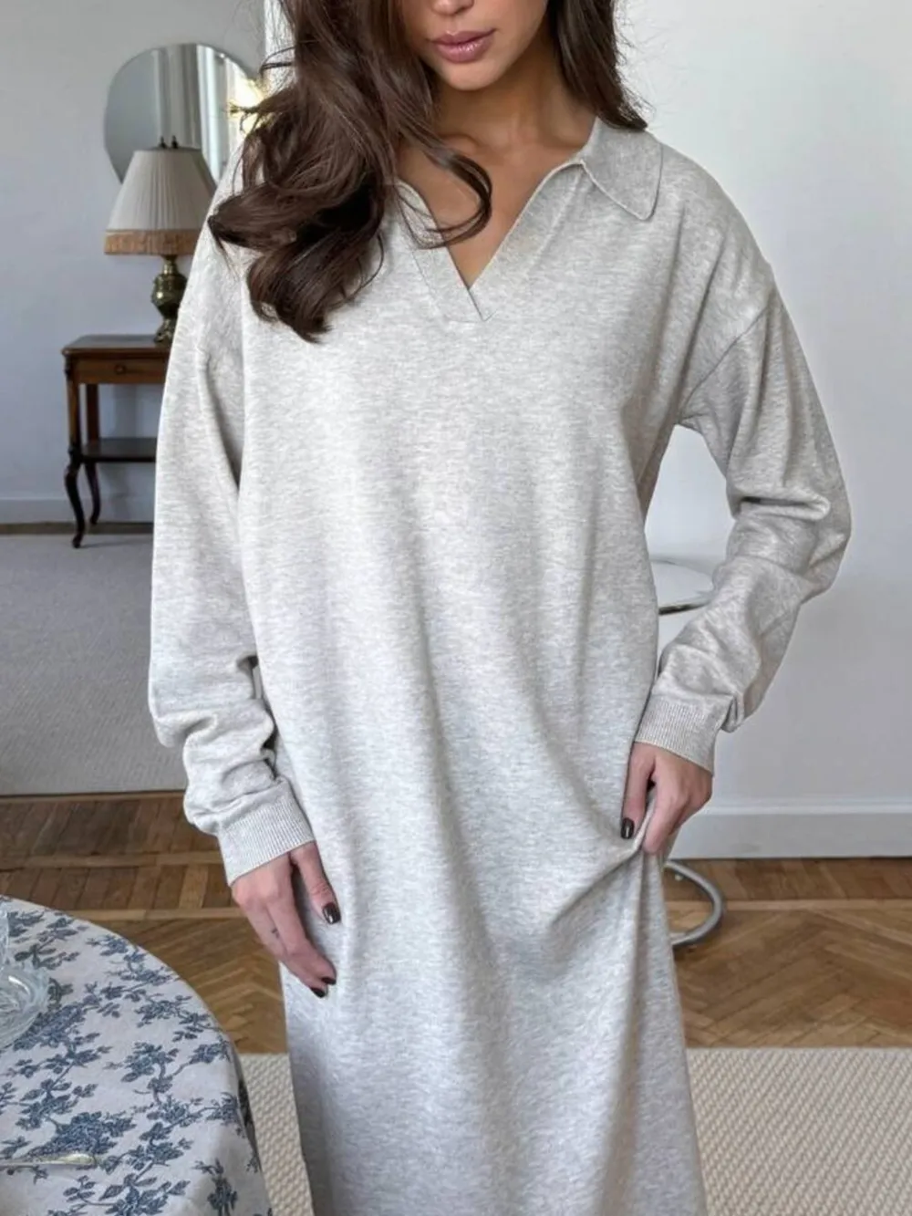 Long Sleeve Collared Neck Knit Dress, image 7