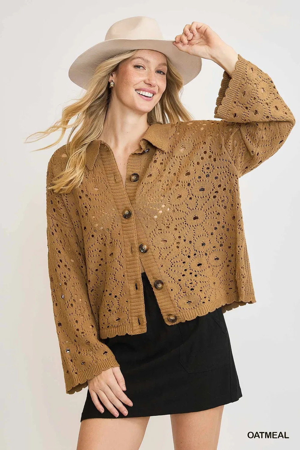 Crochet Button Down Knit Cardigan