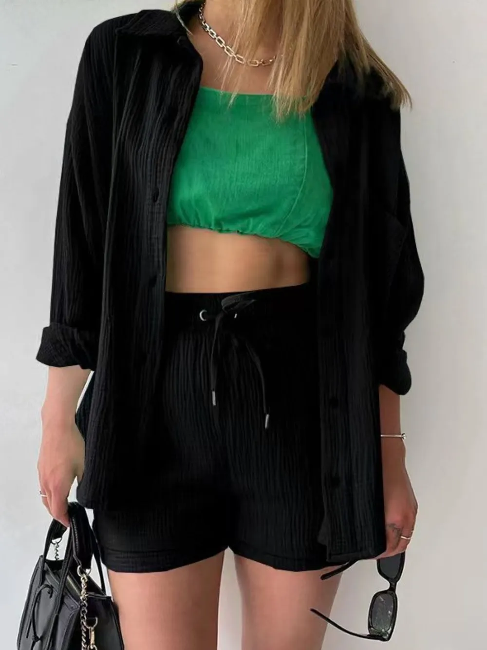 Textured Button Up Shirt and Shorts Set, image 22