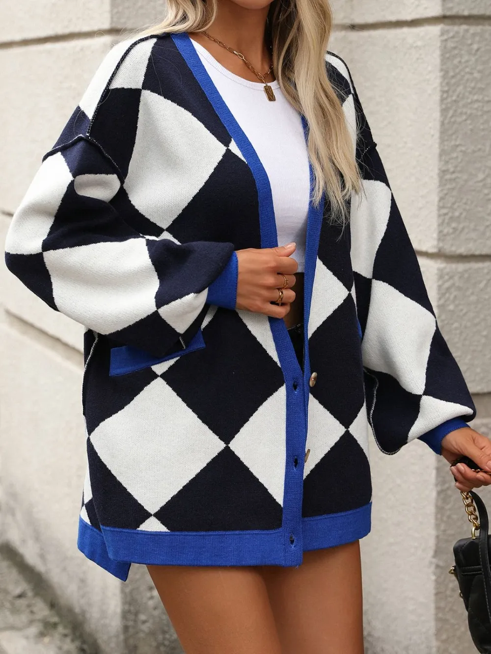 Checkered Dropped Shoulder Long Sleeve Cardigan, image 11