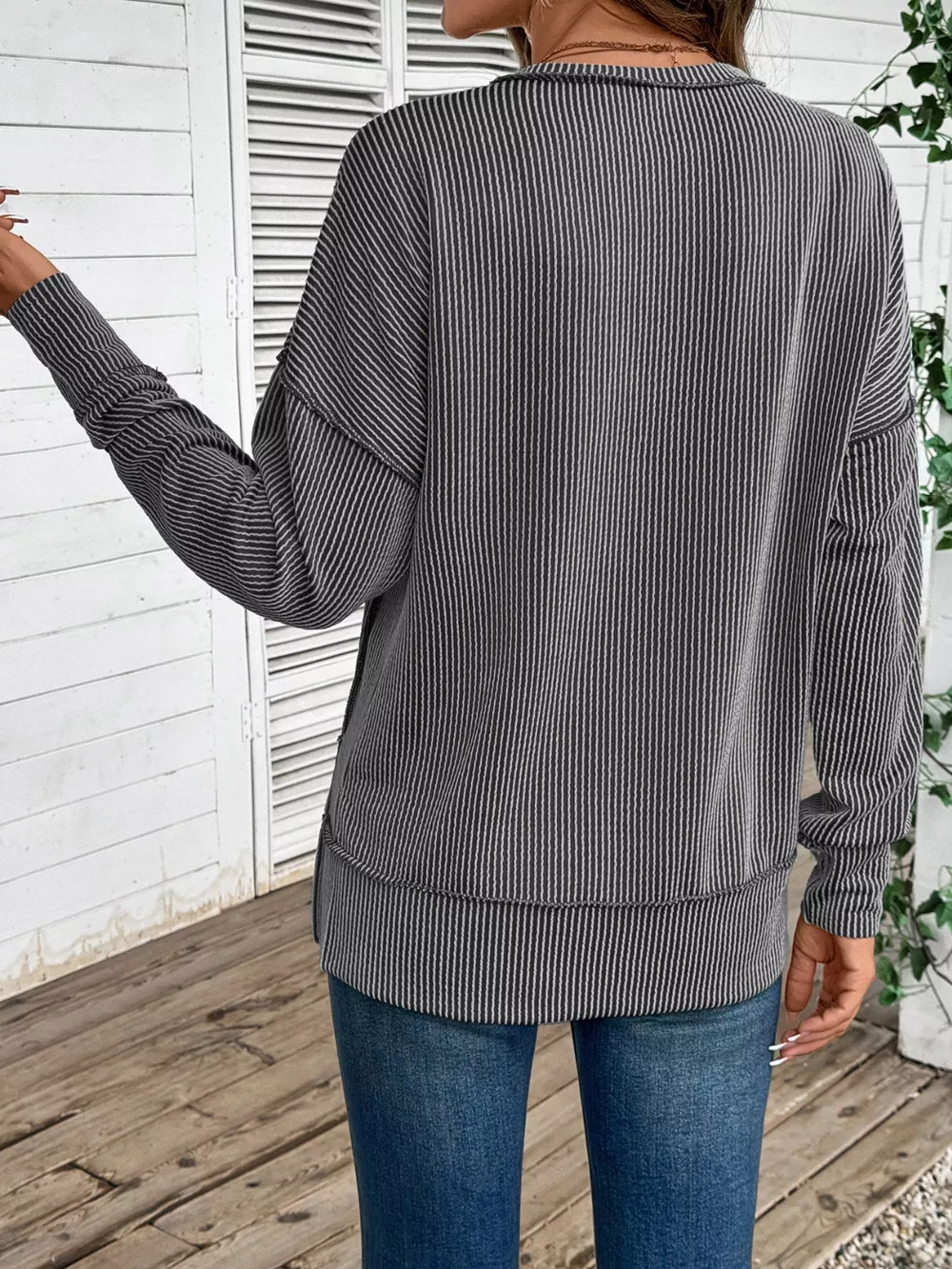 Side Slit Round Neck Sweatshirt, image 20