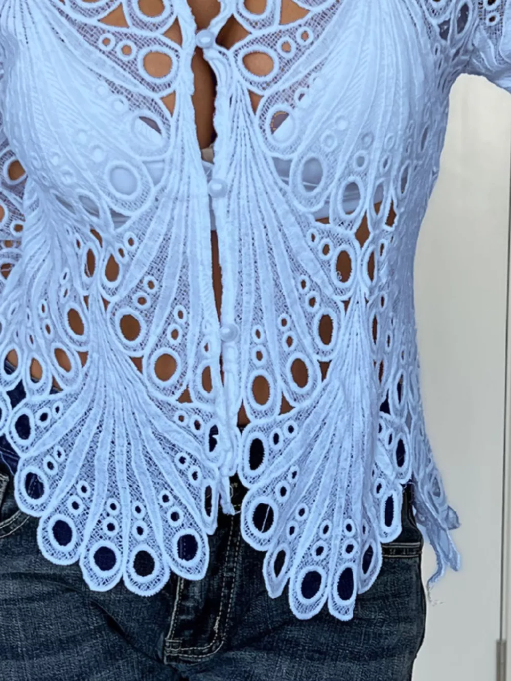 Lace Button Up Long Sleeve Shirt, image 7