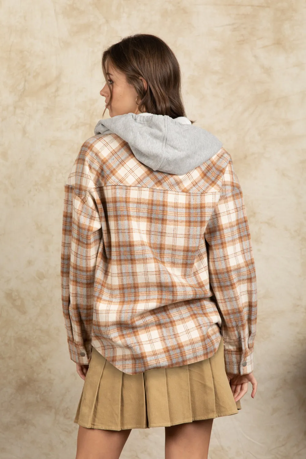 Drawstring Plaid Long Sleeve Hooded Jacket, image 12