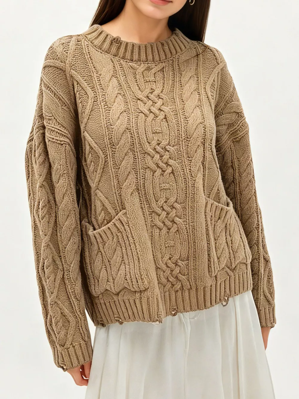 Cable-Knit Sweater with Front Pockets, image 5