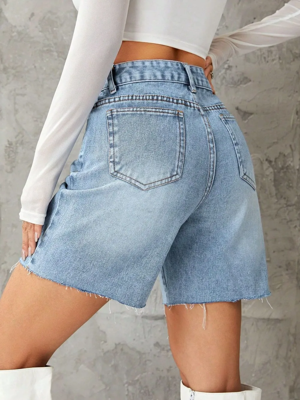 Frayed Hem Denim Shorts, image 5