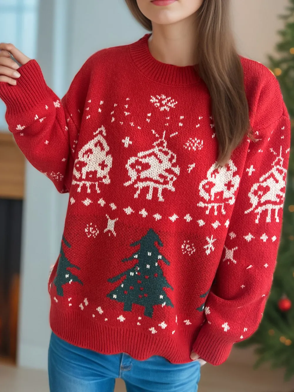 Christmas Element Round Neck Long Sleeve Sweater, image 4