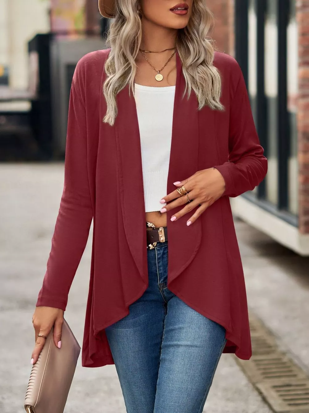 Open-Front Dropped Shoulder Cardigan, image 20