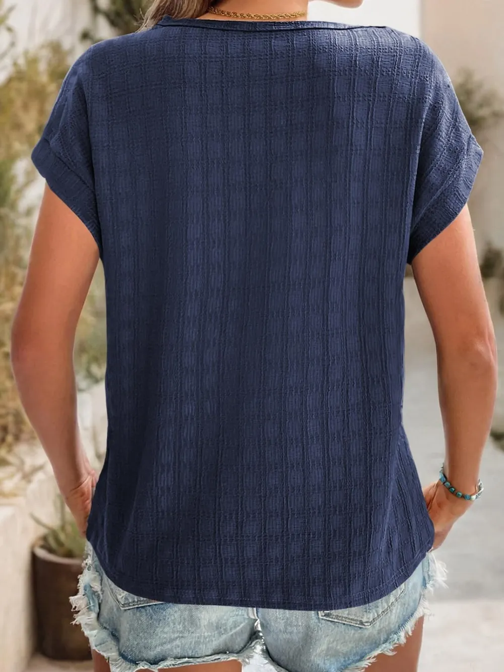 Textured Round Neck Short Sleeve Top, image 27