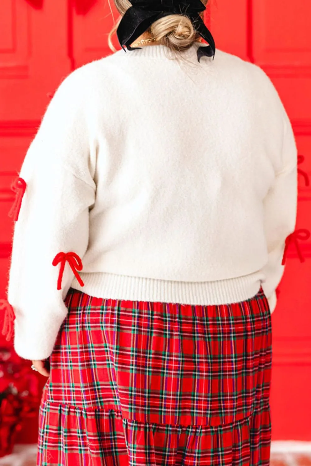 Bow Trim Round Neck Long Sleeve Sweater, image 2