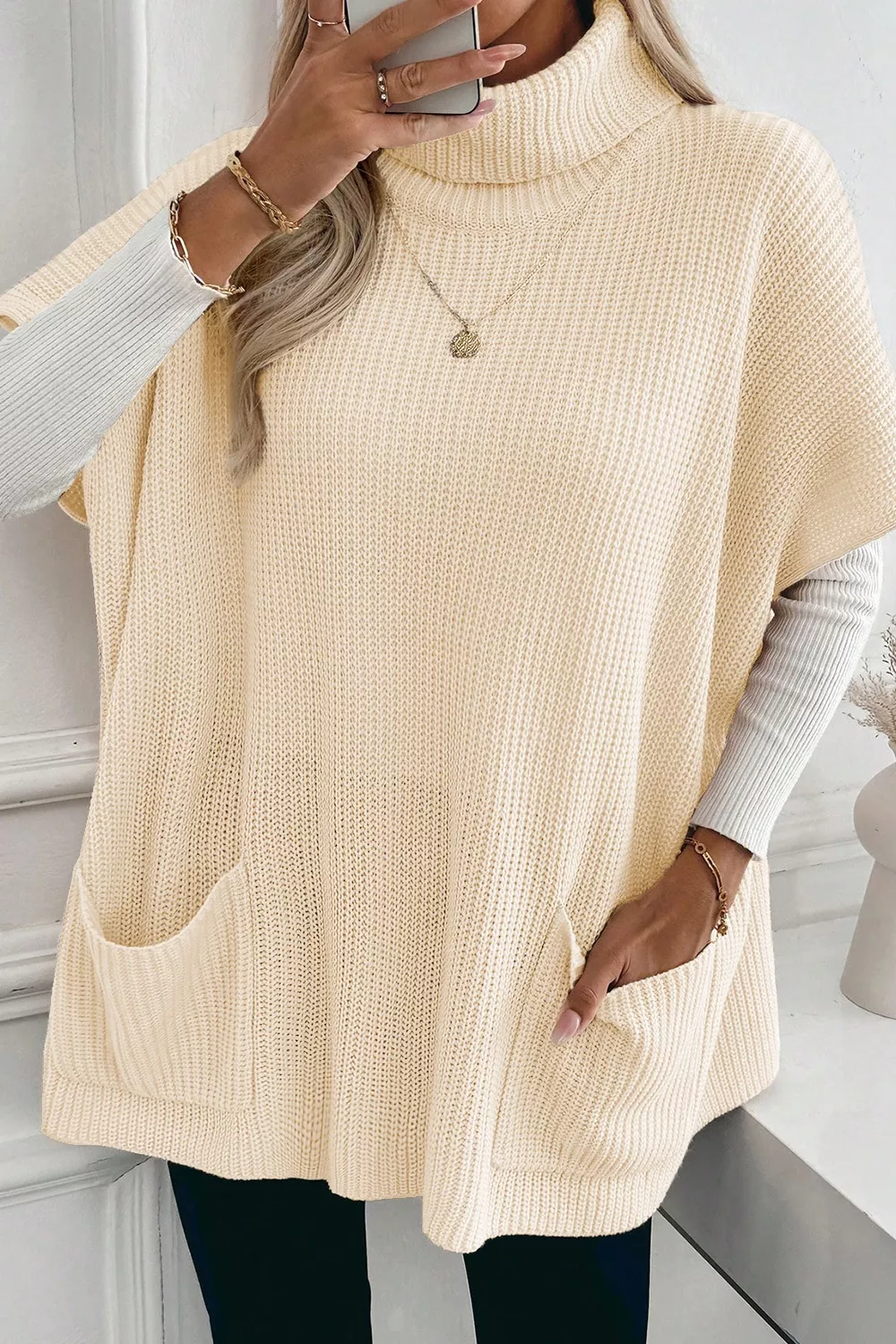 Turtleneck Knit Short Sleeve Sweater, image 4