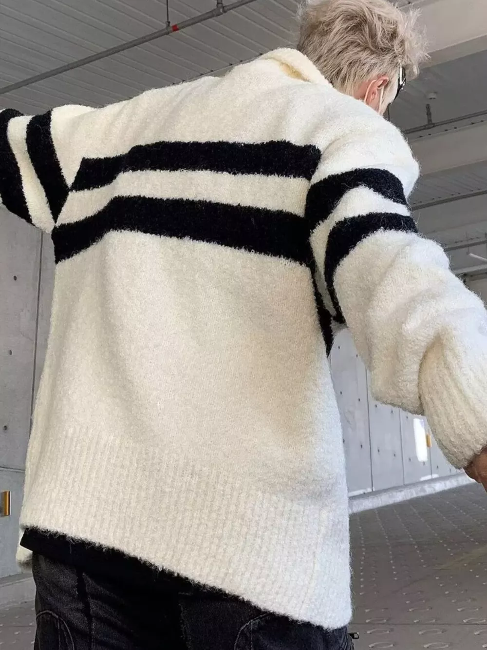 Men's Striped Knit Button-Down Cardigan, image 7