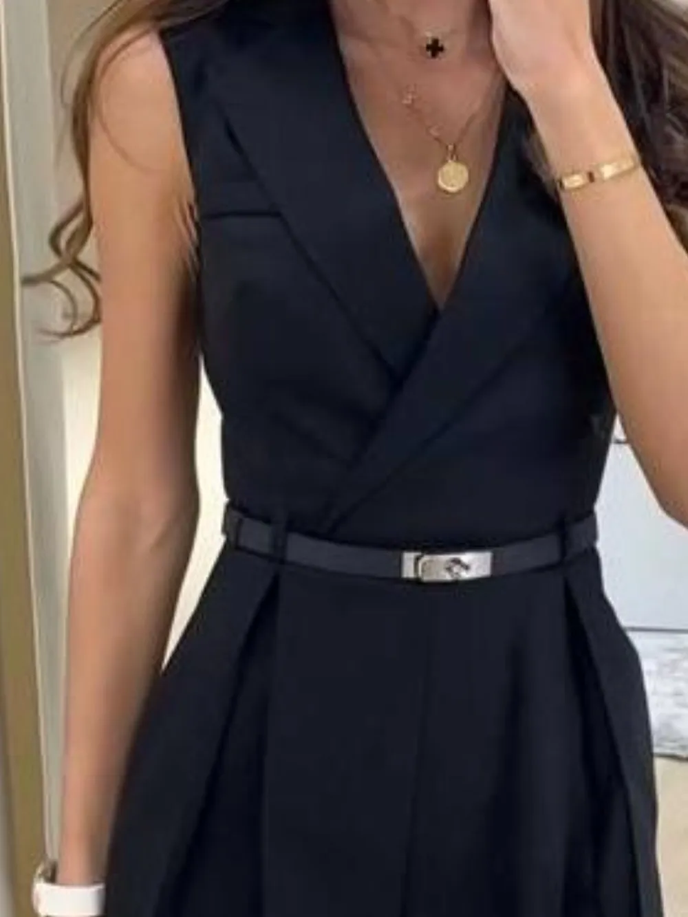 Solid Sleeveless Surplice Romper, image 4