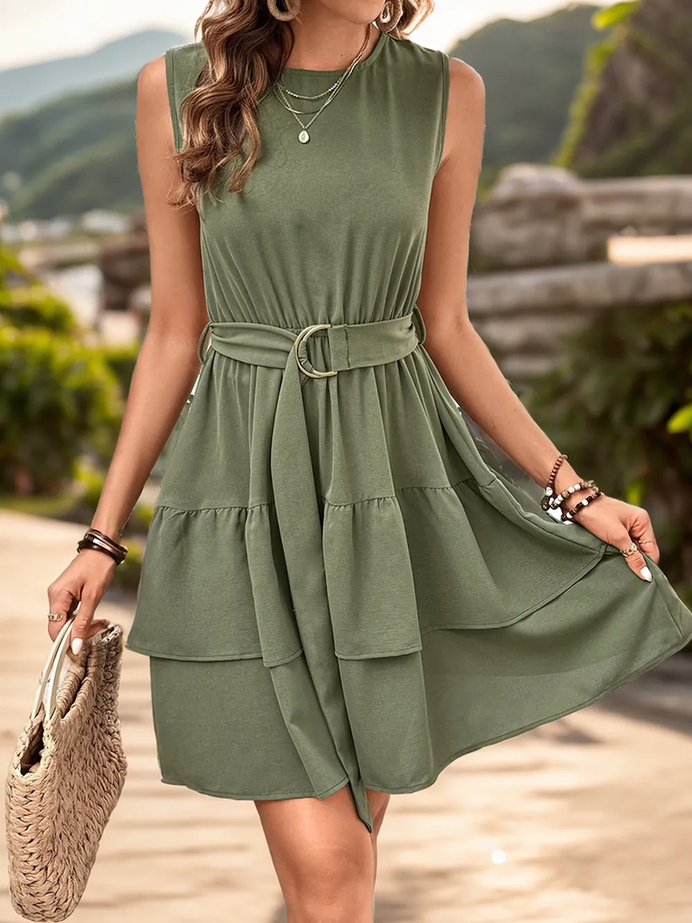Layered Round Neck Sleeveless Mini Dress, image 4