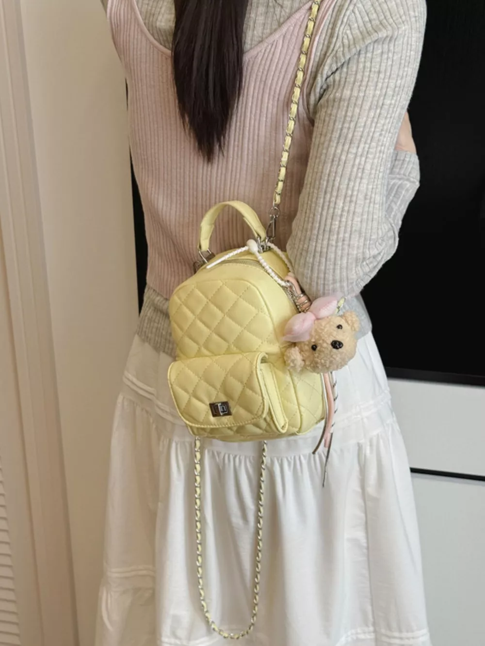 Quilted Mini Backpack Bag, image 4