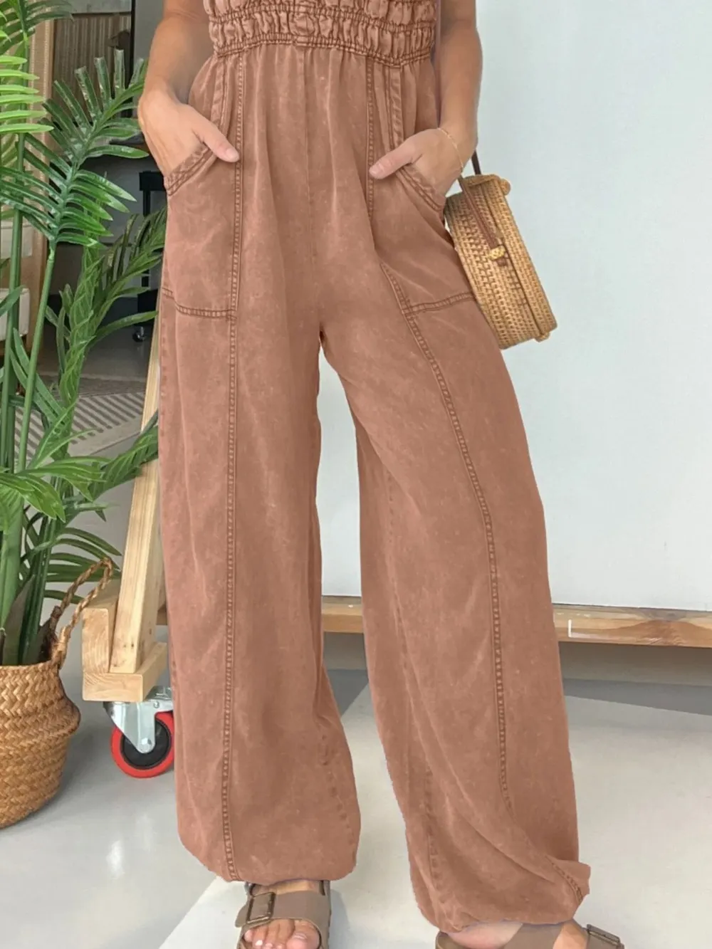 Full Size Wide Leg Spaghetti Strap Jumpsuit Plus Size, image 8