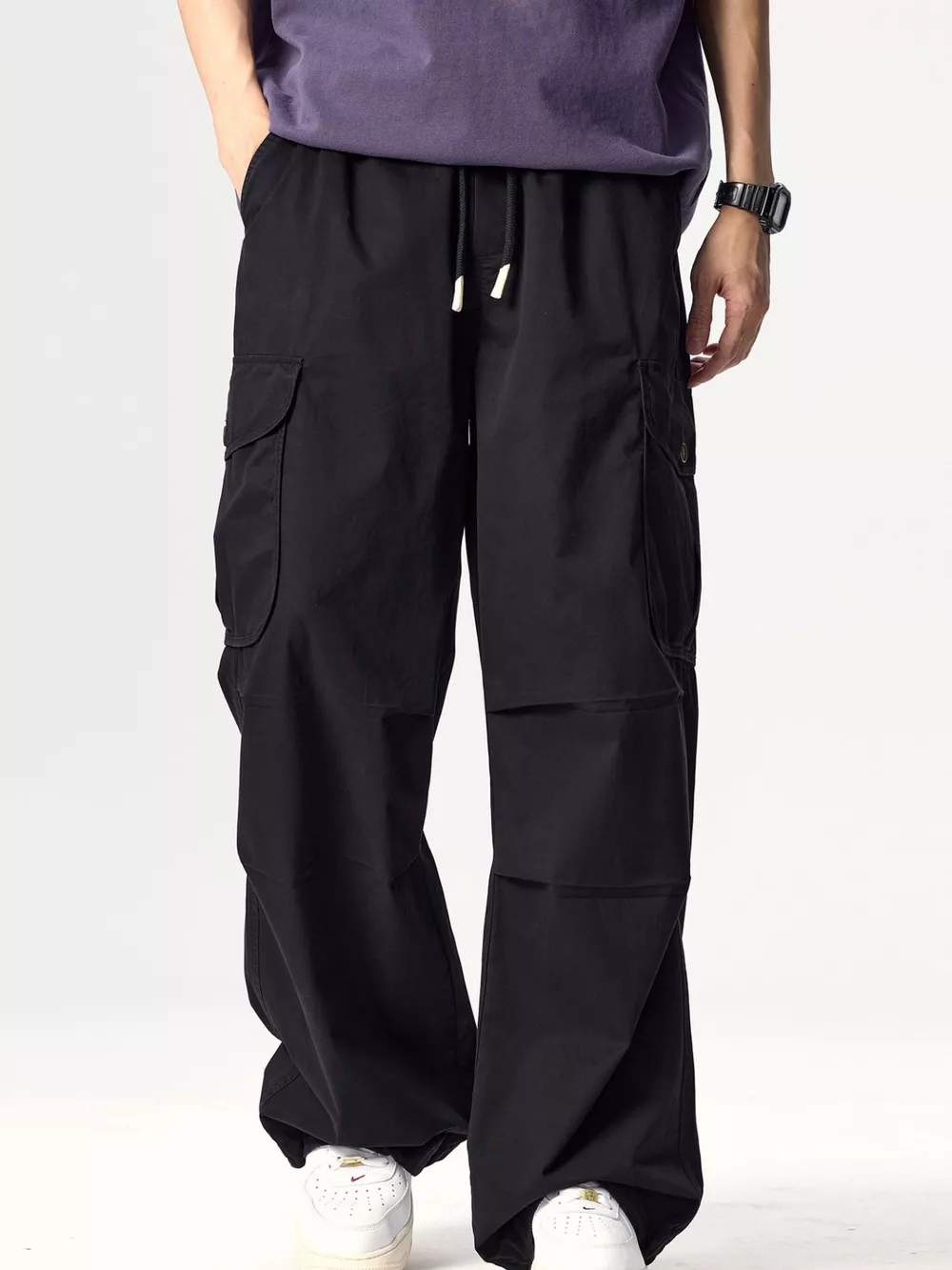 Men's Plus Size Drawstring Wide Leg Cargo Pants