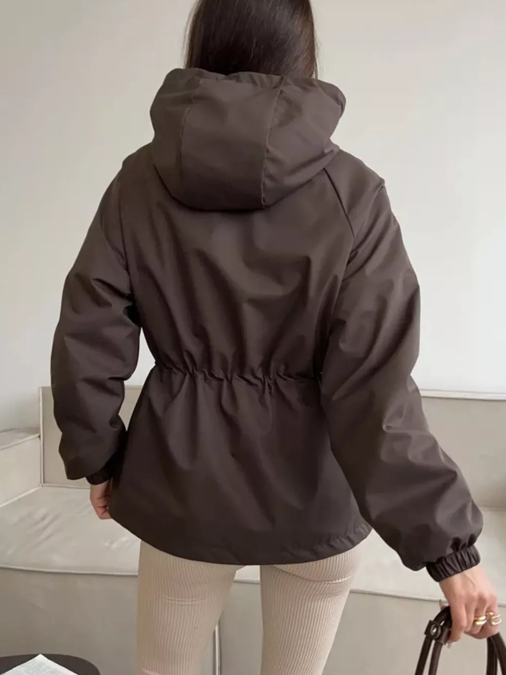 Drawstring Waist Hooded Windbreaker Outerwear, image 6