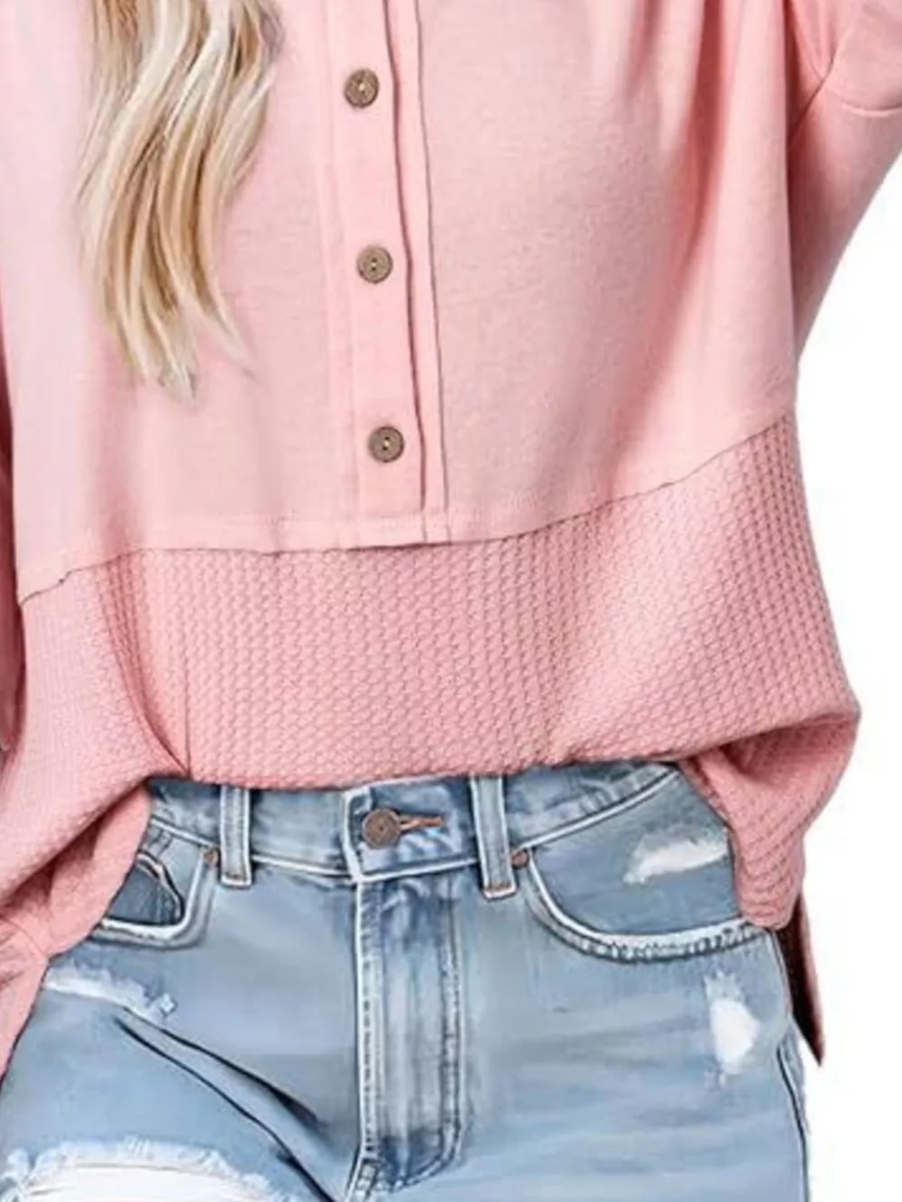Button Detail Texture Knit T-Shirt, image 9