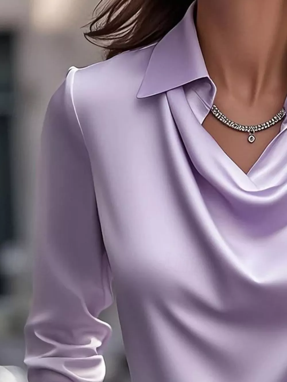 Ruched Long Sleeve Drape Collar Blouse, image 13