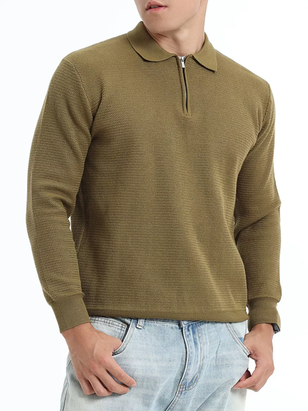 Men's Plus Size Quarter-Zip Ribbed Knit Top, image 6