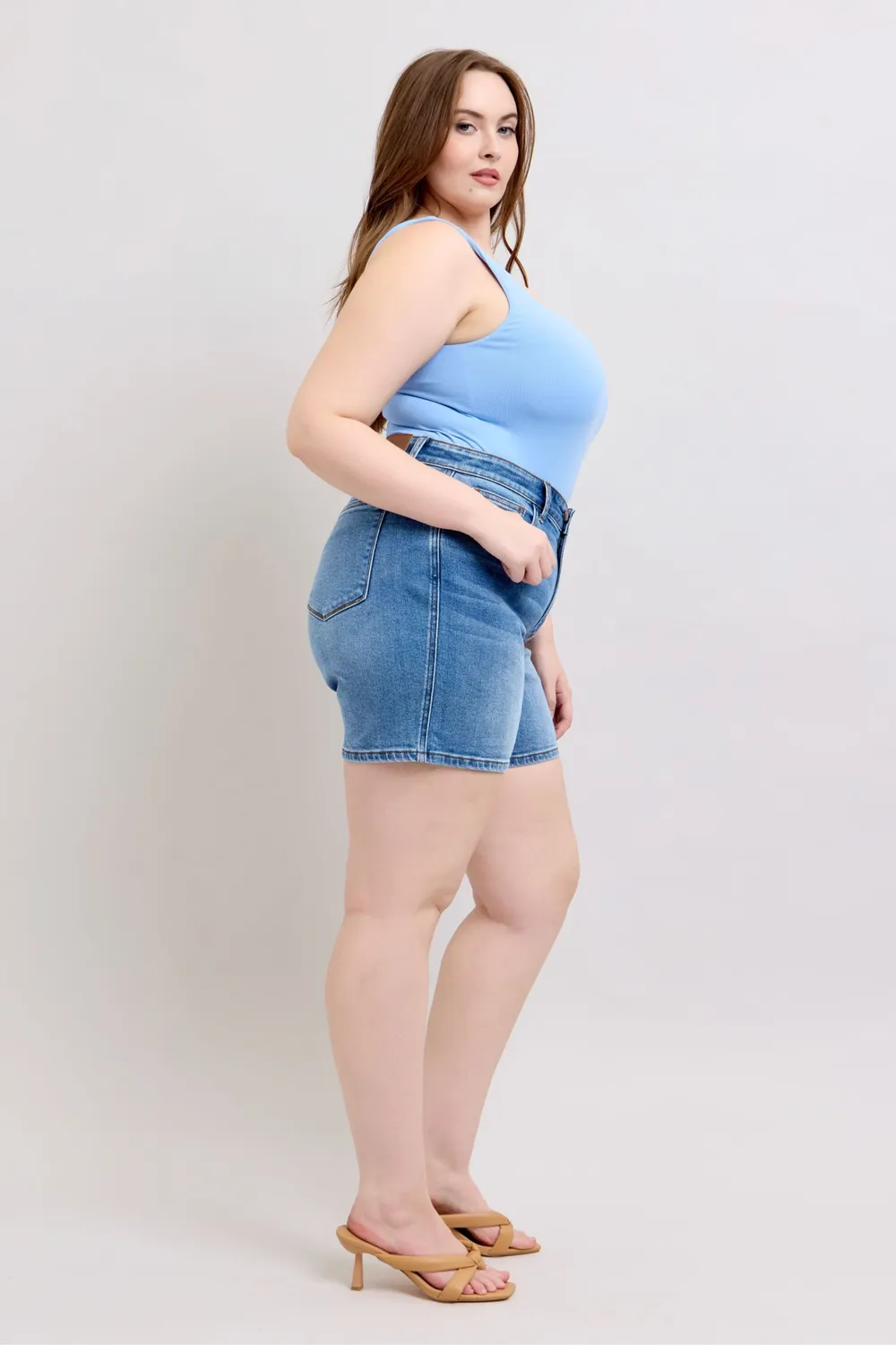 Full Size 2 Button Denim Shorts with Pockets Plus Size, image 18