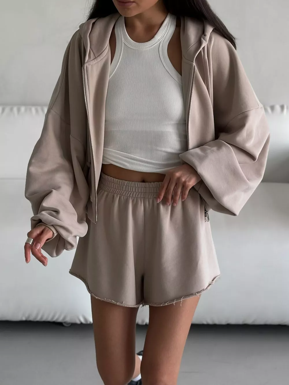 Oversized Zip-Up Hoodie and Shorts Set, image 24