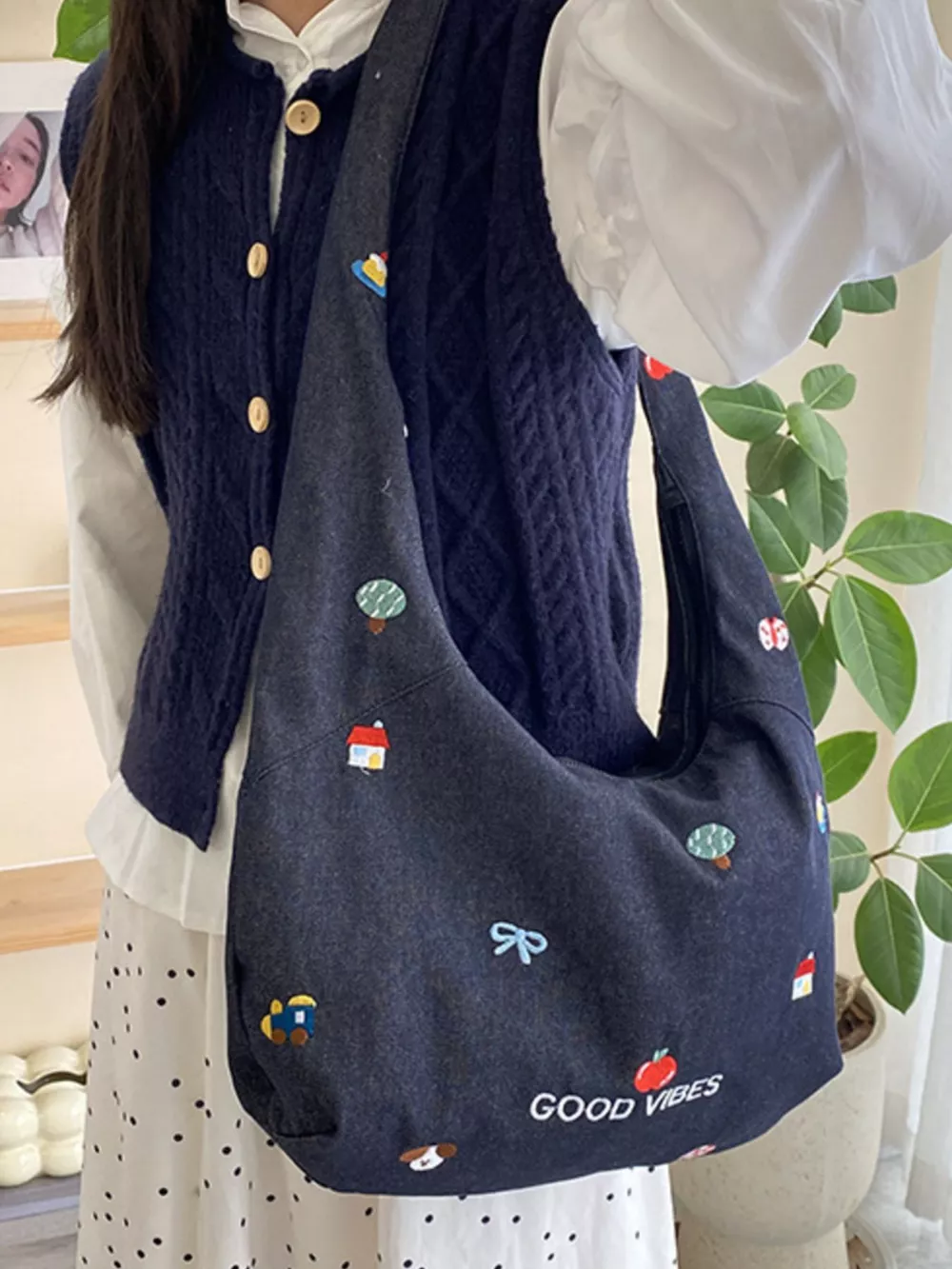 Embroidered Denim Crossbody Bag, image 10