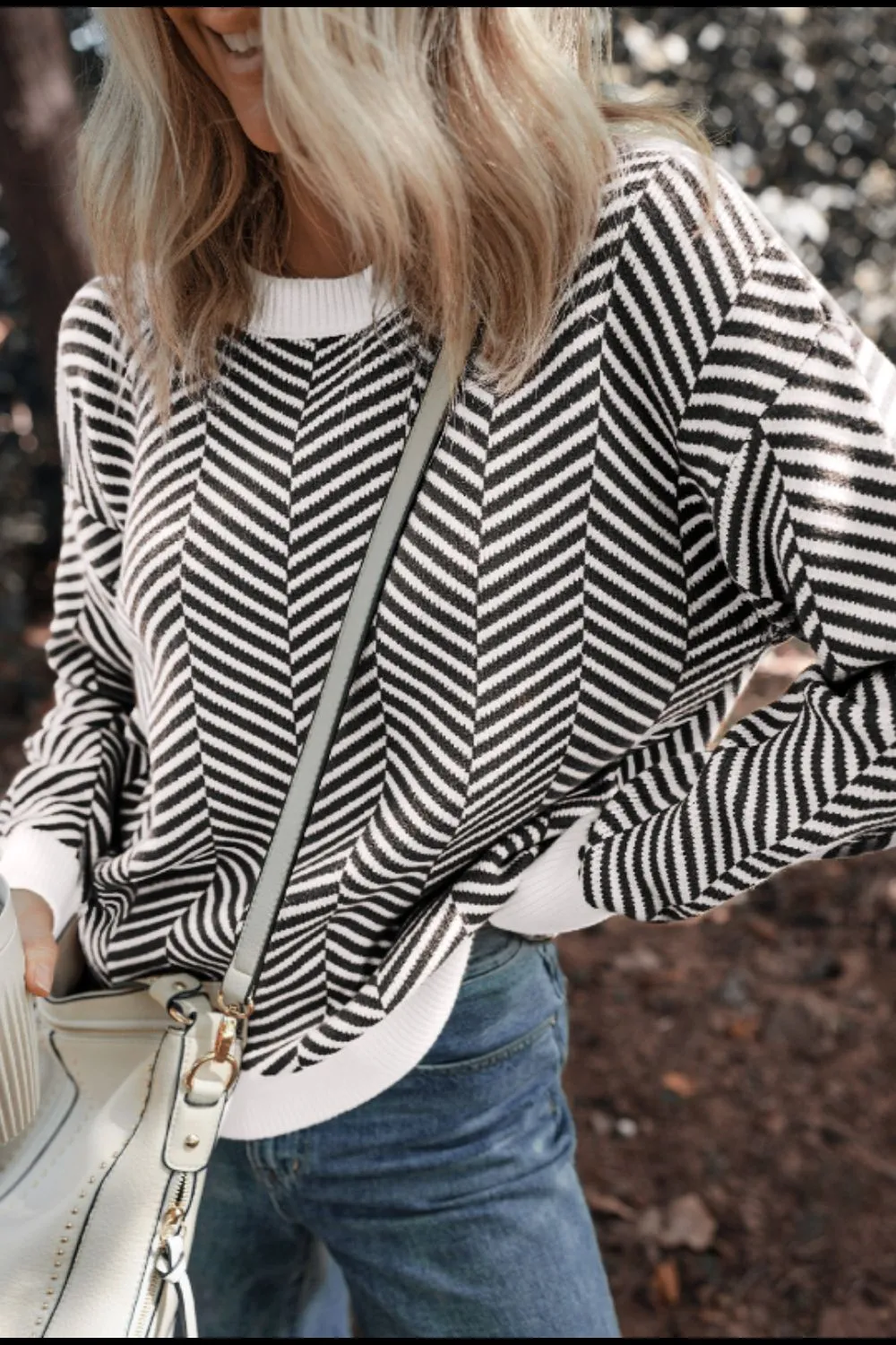Striped Round Neck Long Sleeve Sweater, image 19