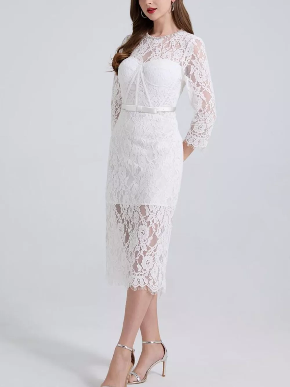 Lace Long Sleeve Midi Dress, image 22