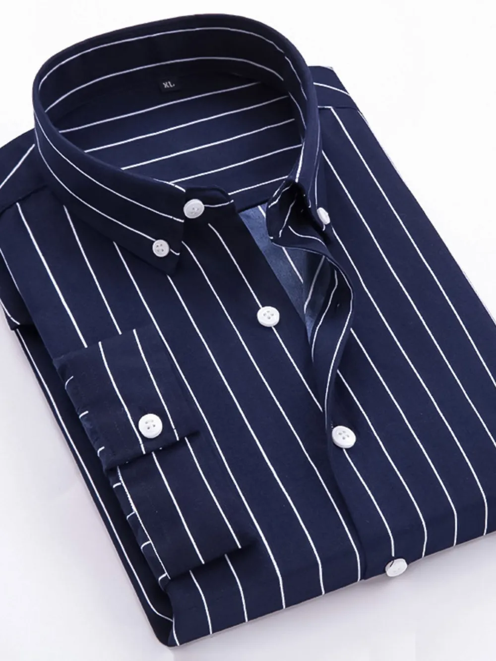 Men's Plus Size Striped Button Up Long Sleeve Shirt, image 5