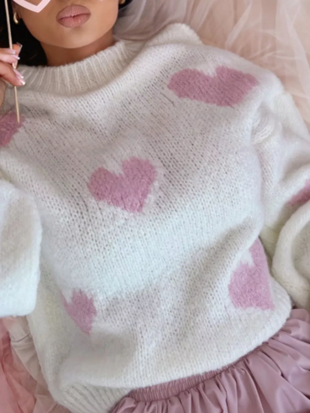 Heart Round Neck Knitted Sweater, image 5