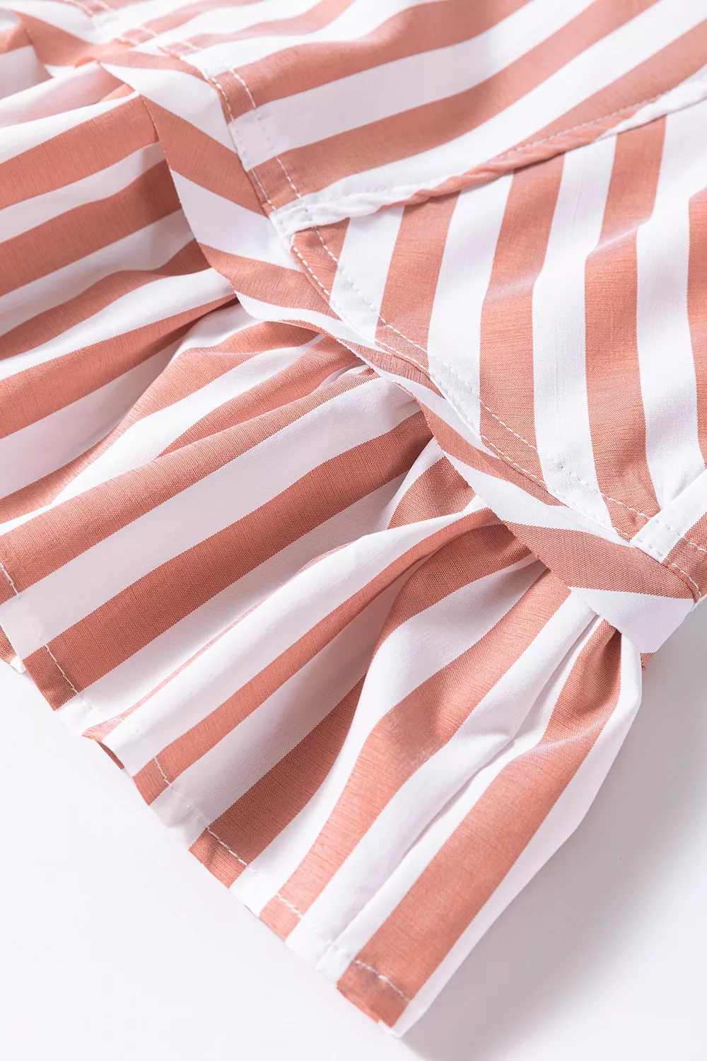 Stripe Collar Button Front Bracelet Sleeve Ruffle Hem Shirt, image 10