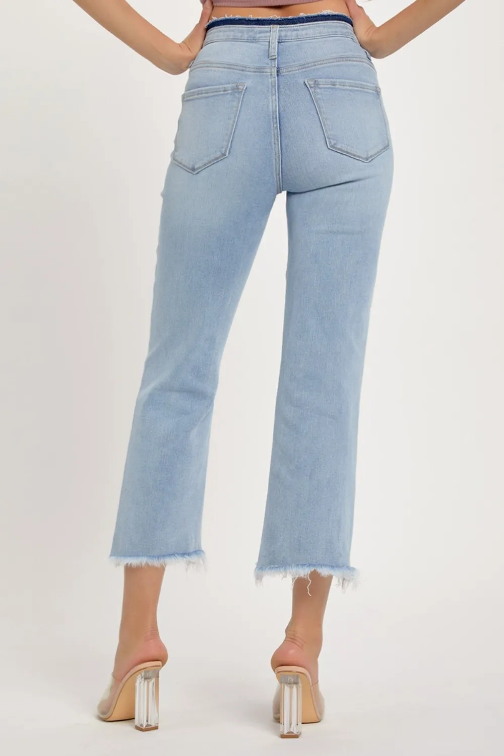 Full Size High Rise Raw Edge Crop Jeans, image 2