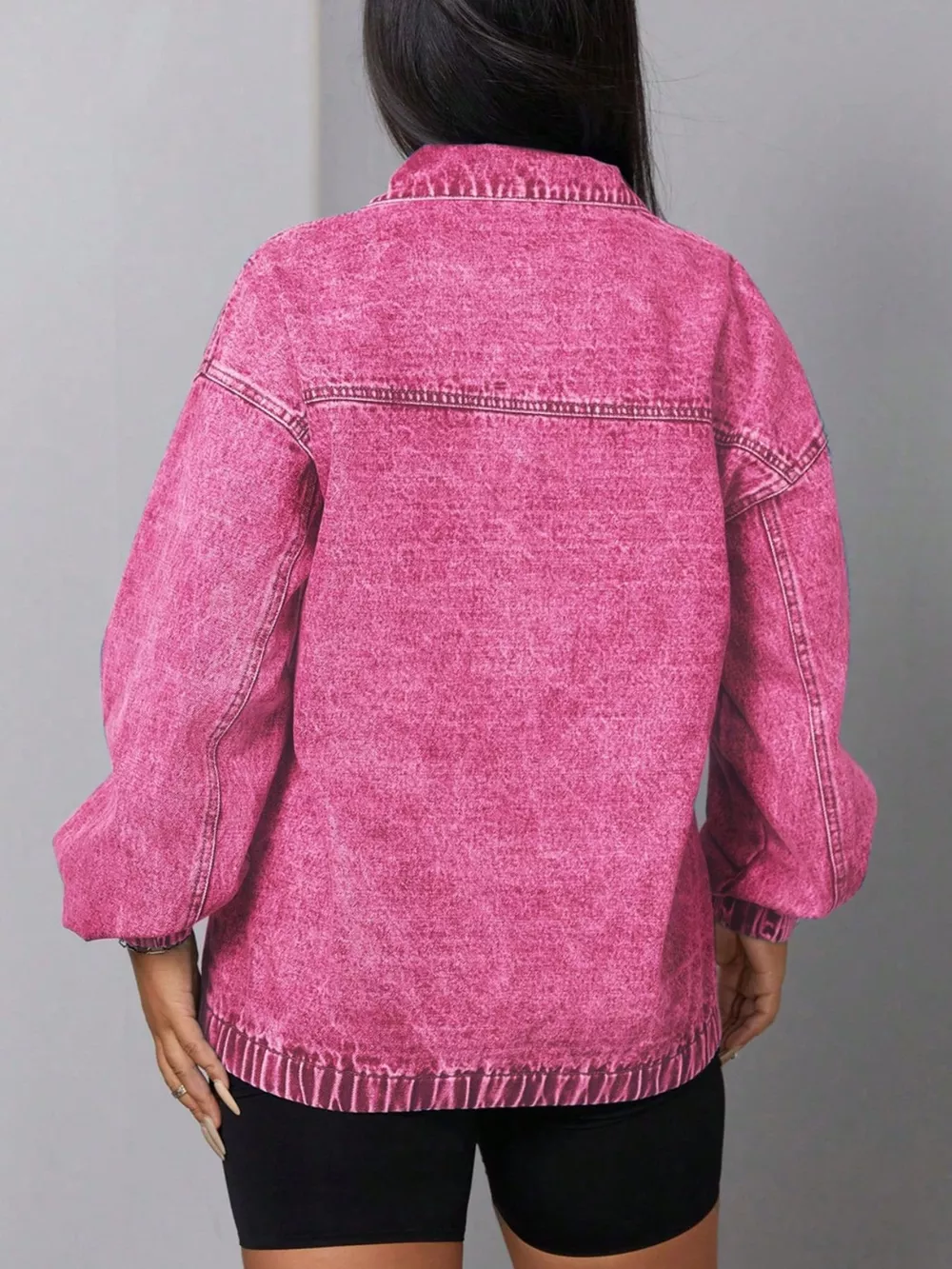Zip Collar Long Sleeve Denim Top, image 5