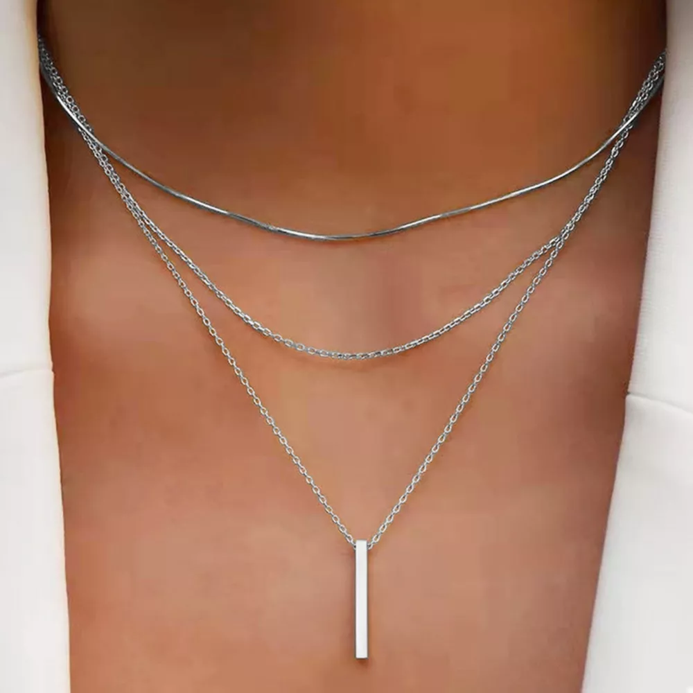 Three Layered Bar Pendant Necklace, image 5
