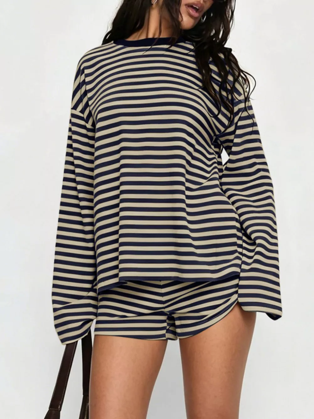 Striped Long Sleeve Top and Shorts Set, image 8