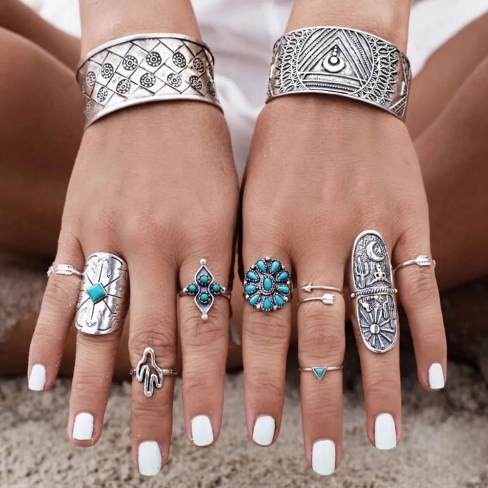 Alloy Turquoise 9-Piece Ring Set, image 5
