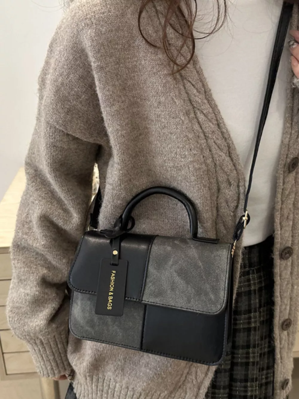 Color Block Flap Crossbody Bag with Top Handle, image 4