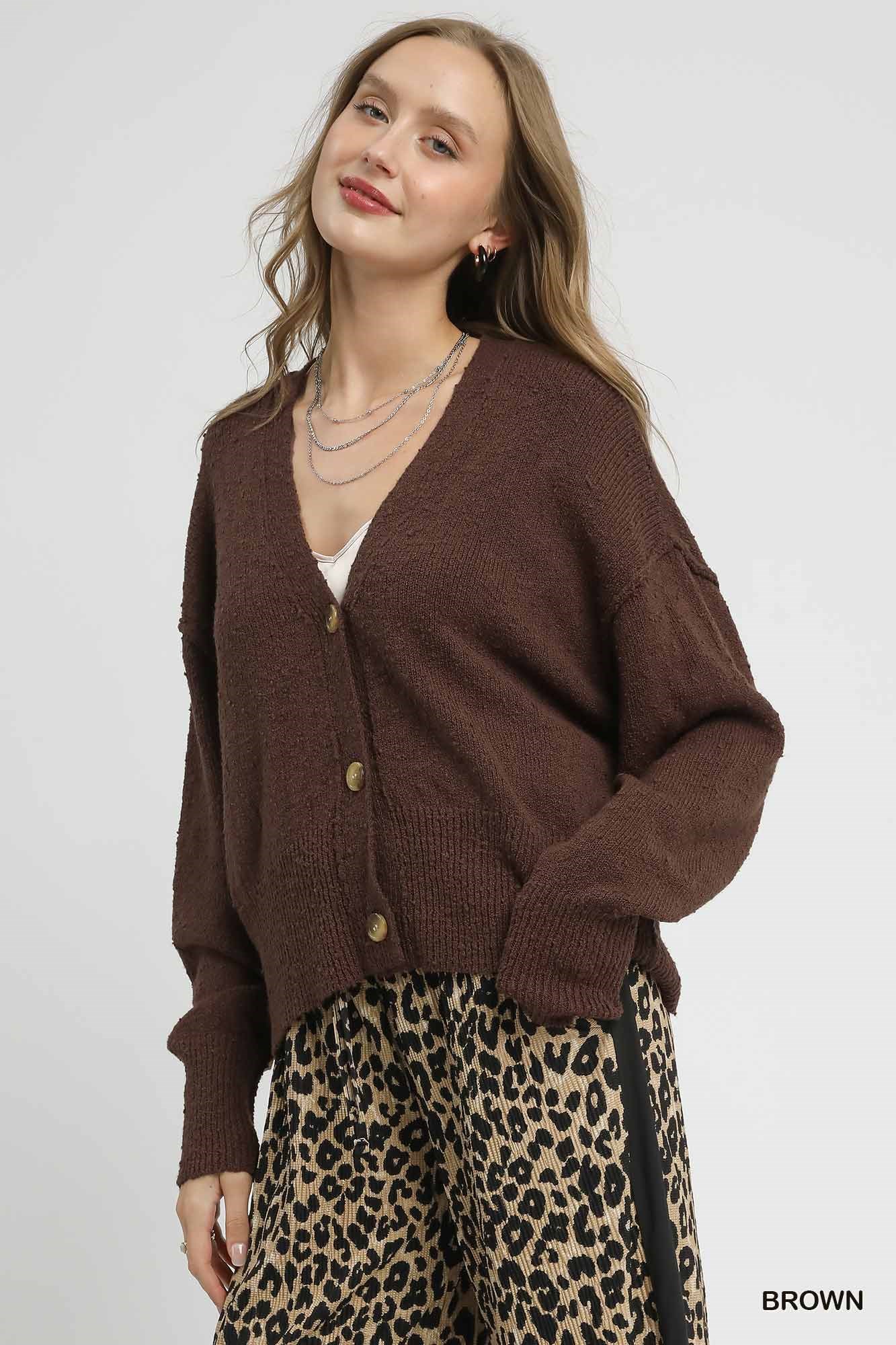 Button-Front V-Neck Knit Cardigan, image 2