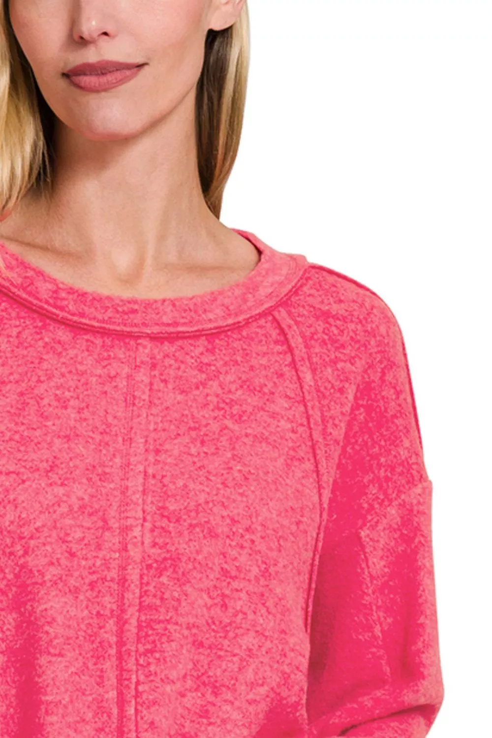 Brushed Hacci Exposed Seam Hi Low Sweater, image 2