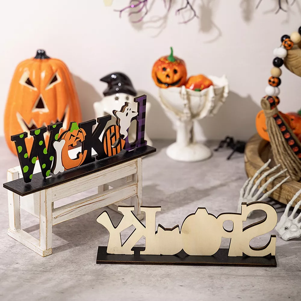 Halloween Decorative Object Set with Wicked and Spooky Wooden Signs, image 5