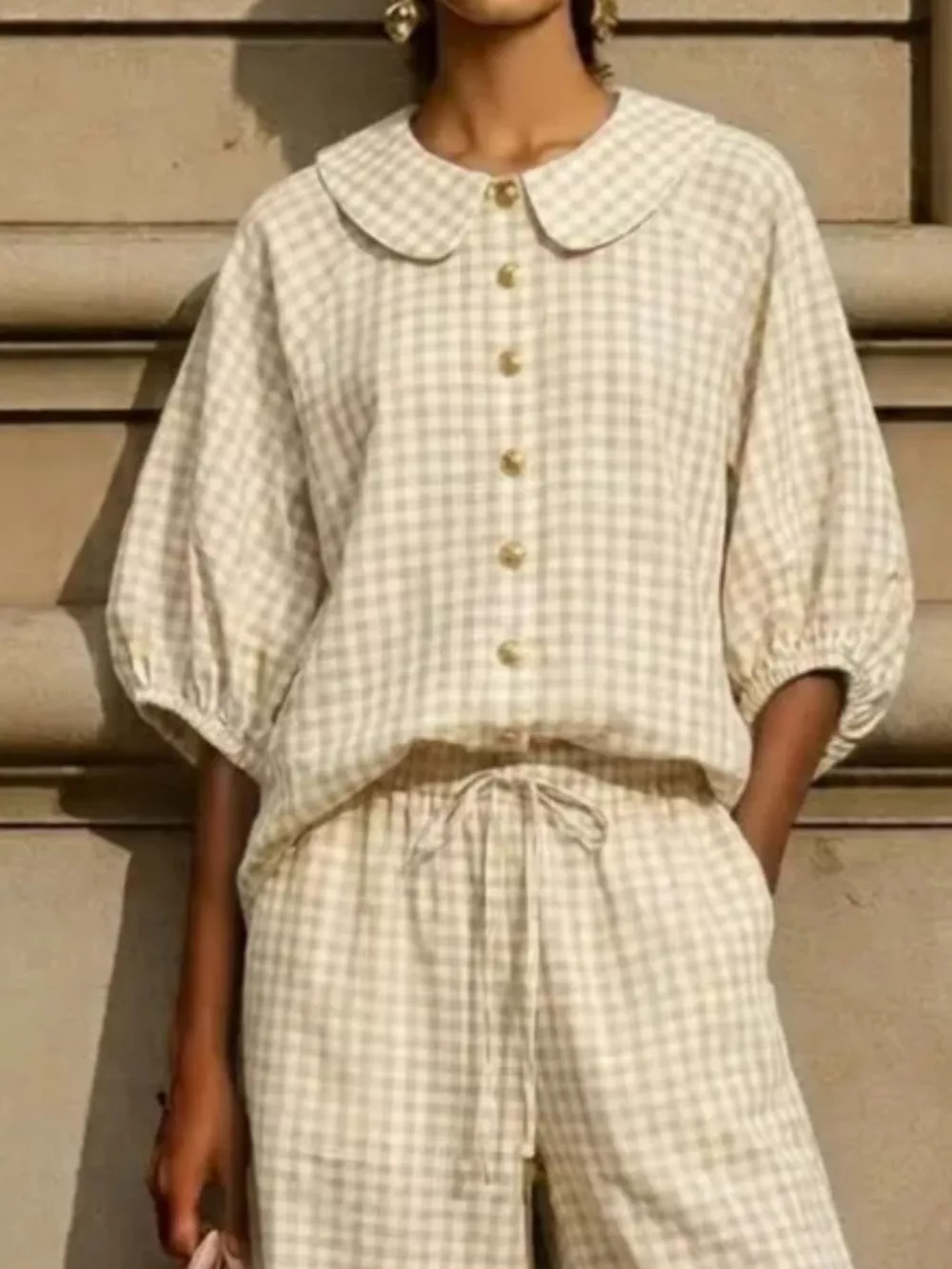 Full Size Plaid Button Up Shirt and Pants Set Plus Size, image 6