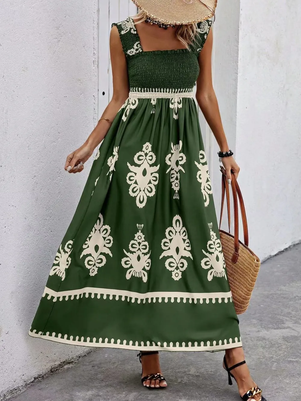 Smocked Printed Wide Strap Maxi Dress, image 18