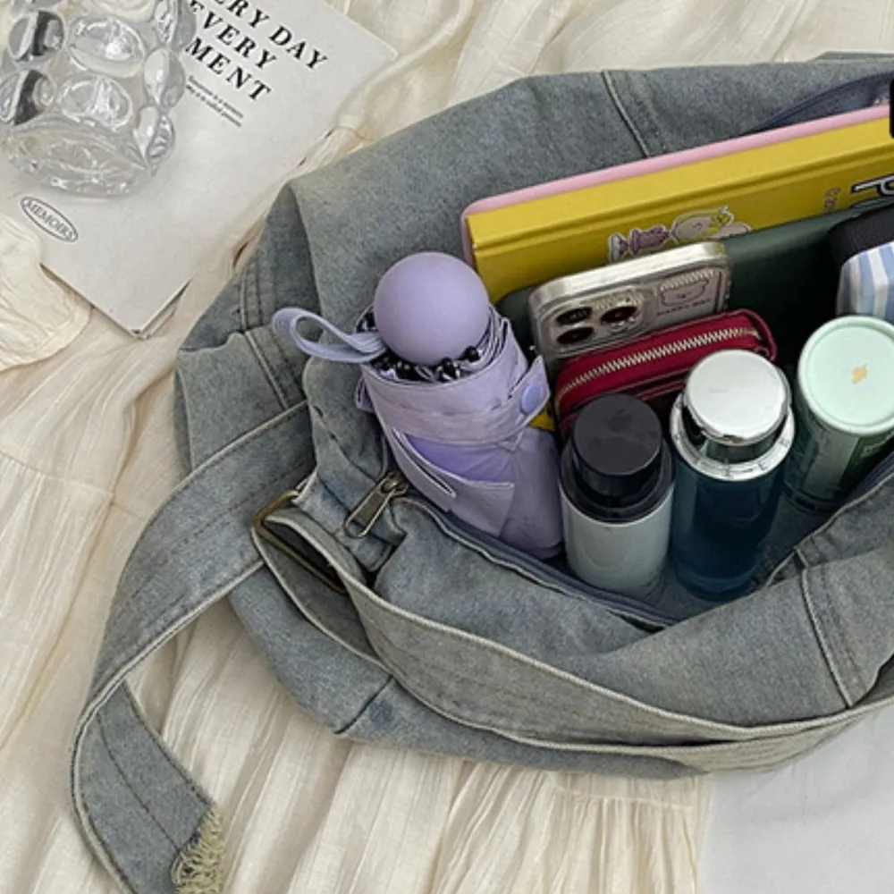 Adjustable Strap Denim Tote Bag, image 4
