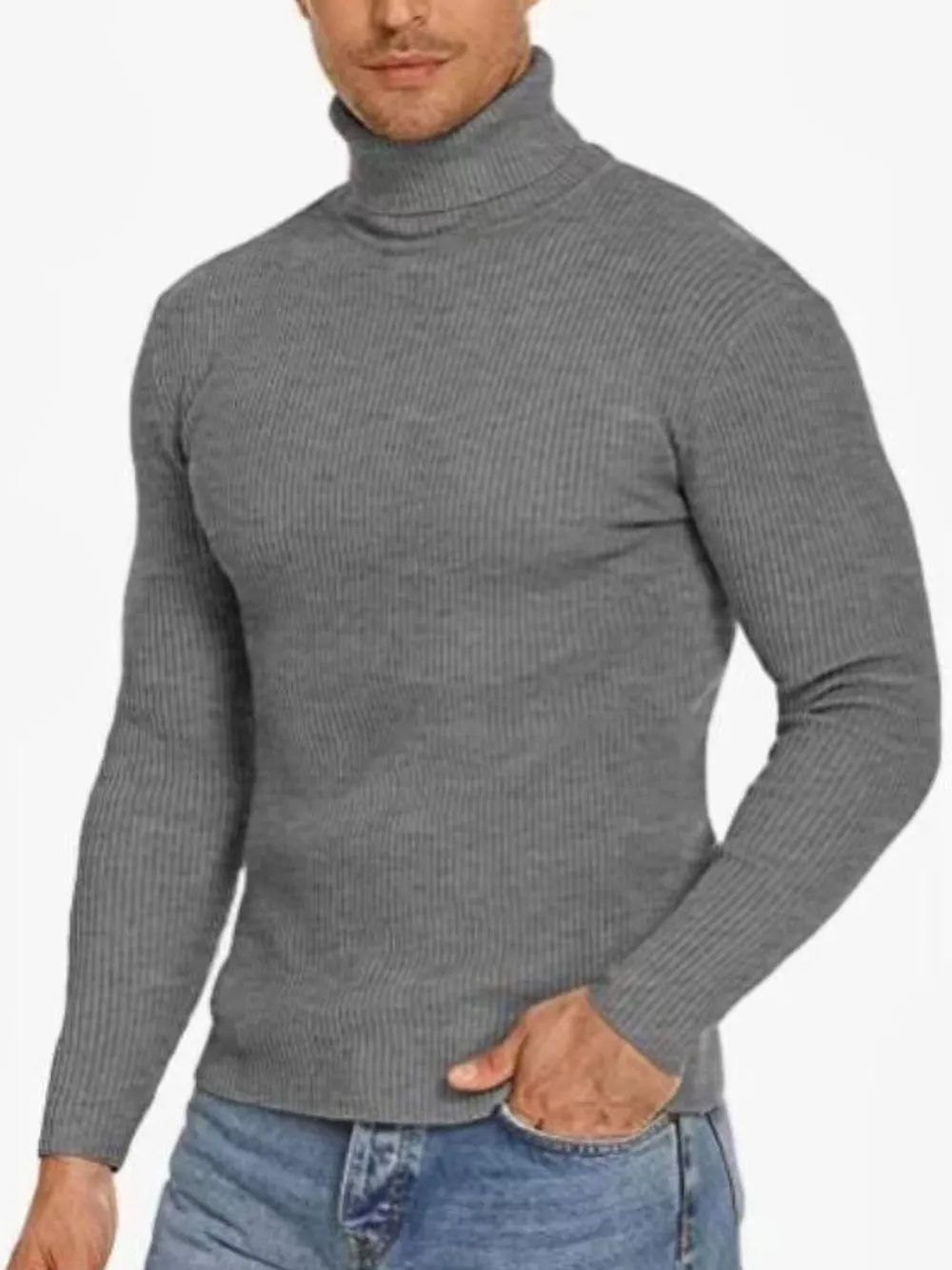 Men's Plus Size Ribbed Turtleneck Long Sleeve Sweater, image 6