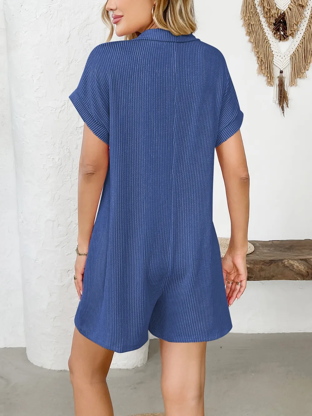 Button Detail Collared Neck Short Sleeve Romper, image 18