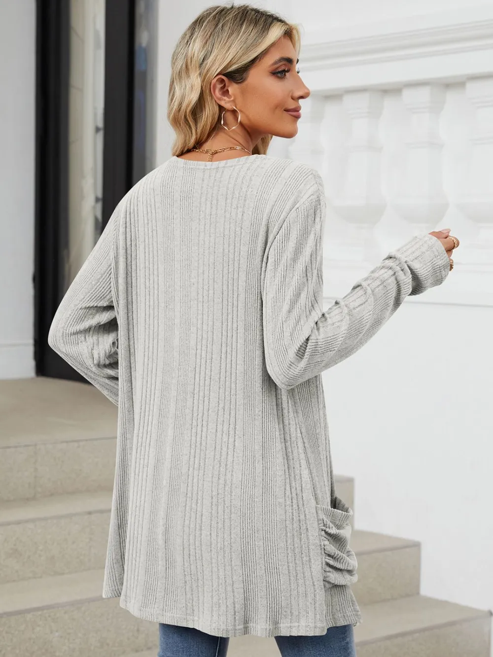 Pocketed Open Front Long Sleeve Cardigan, image 13