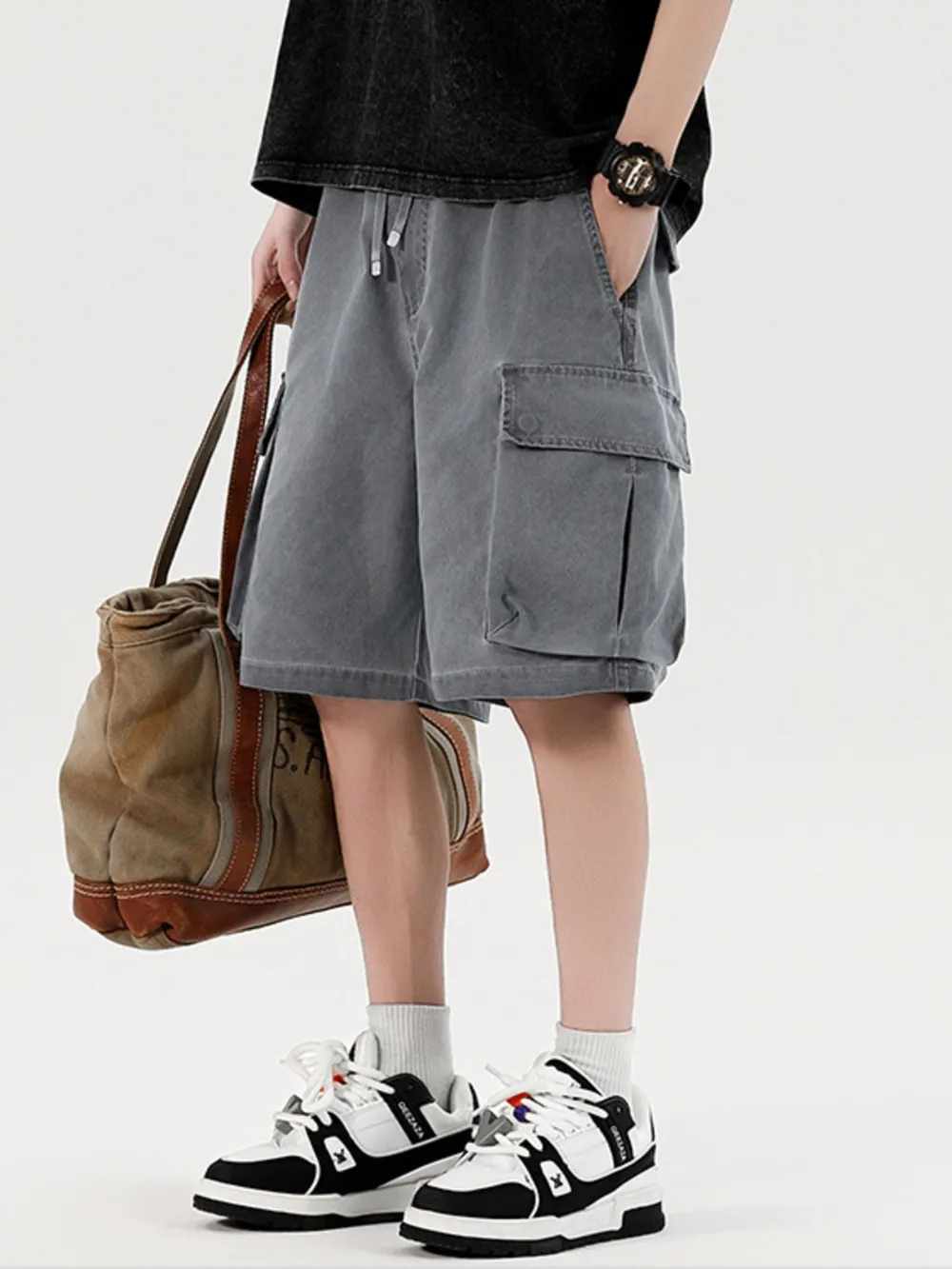 Men's Elastic Waistband Cargo Shorts, image 2