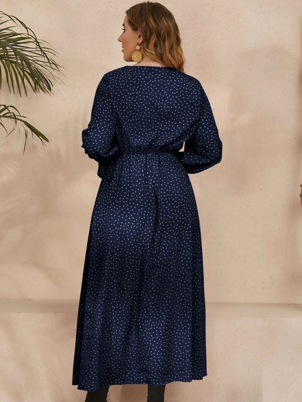 Plus Size Ruffled Polka Dot Long Sleeve Midi Dress, image 11