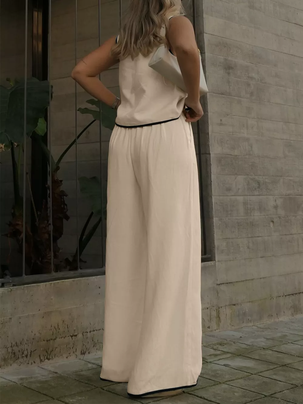 Contrast Trim Top and Wide Leg Pants Set, image 10